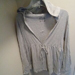 Womans L Old Navy Gray Peplum Tie Front Polka Dot Hoodie